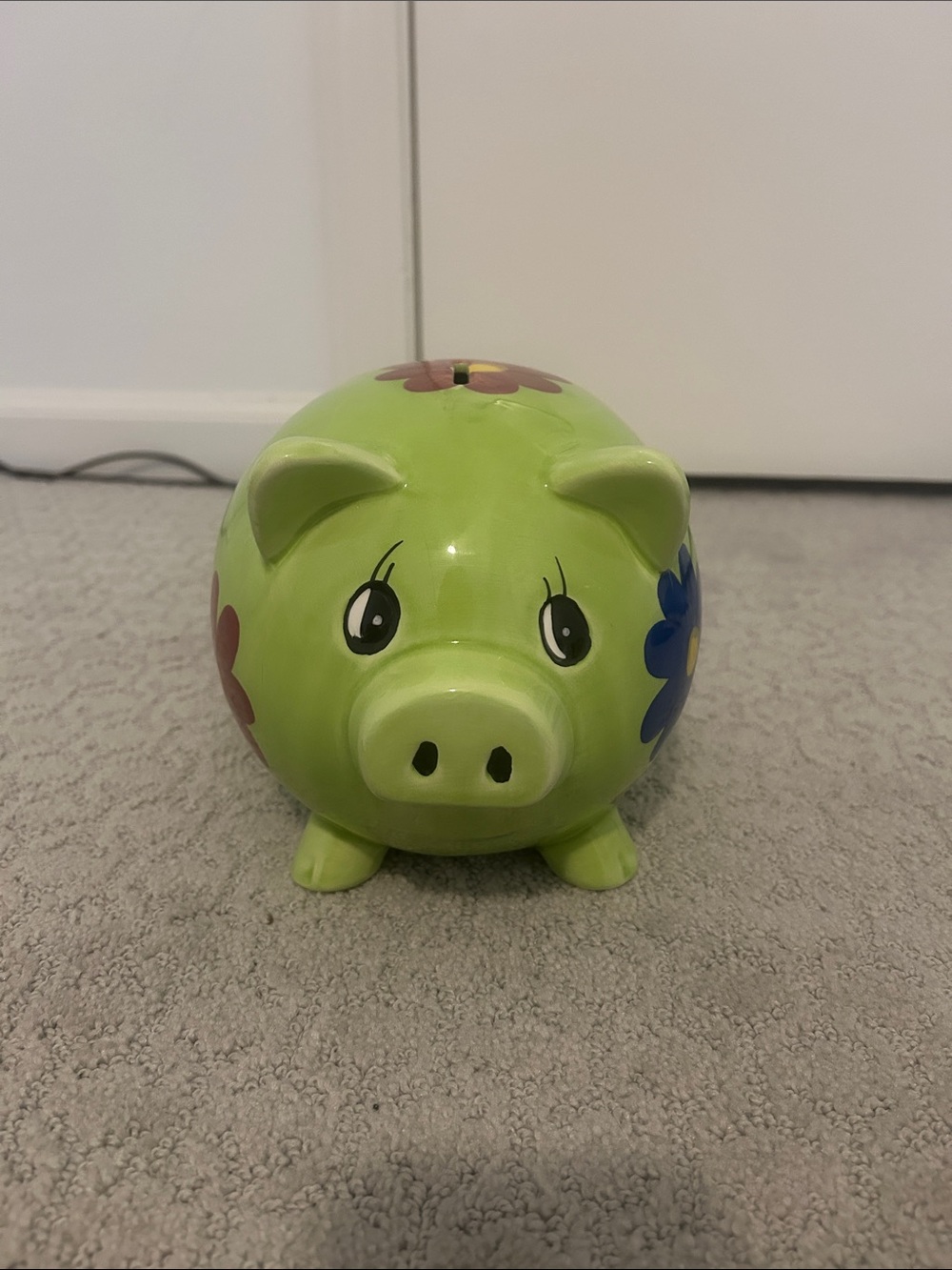 Green Floral Piggy Bank